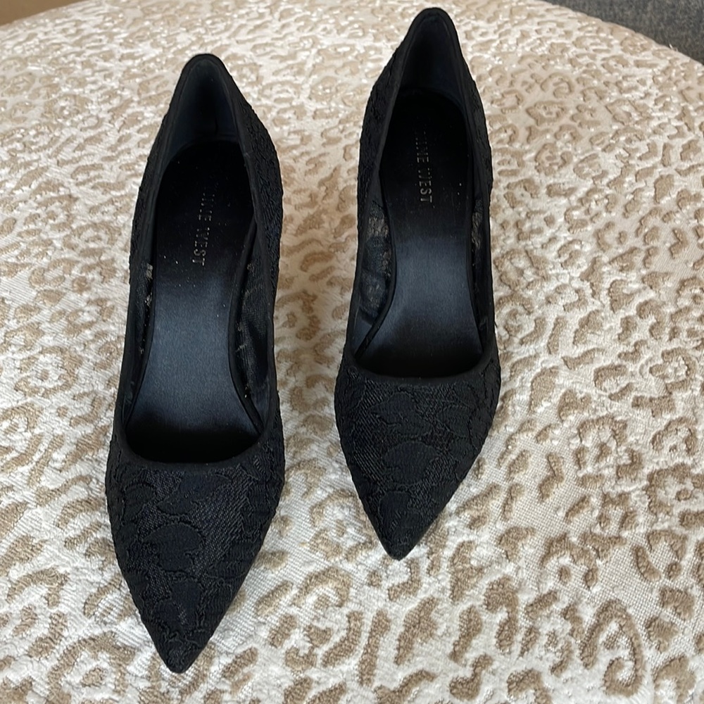 Pointed Toe Black Lace Pumps - Women's Dress Heels